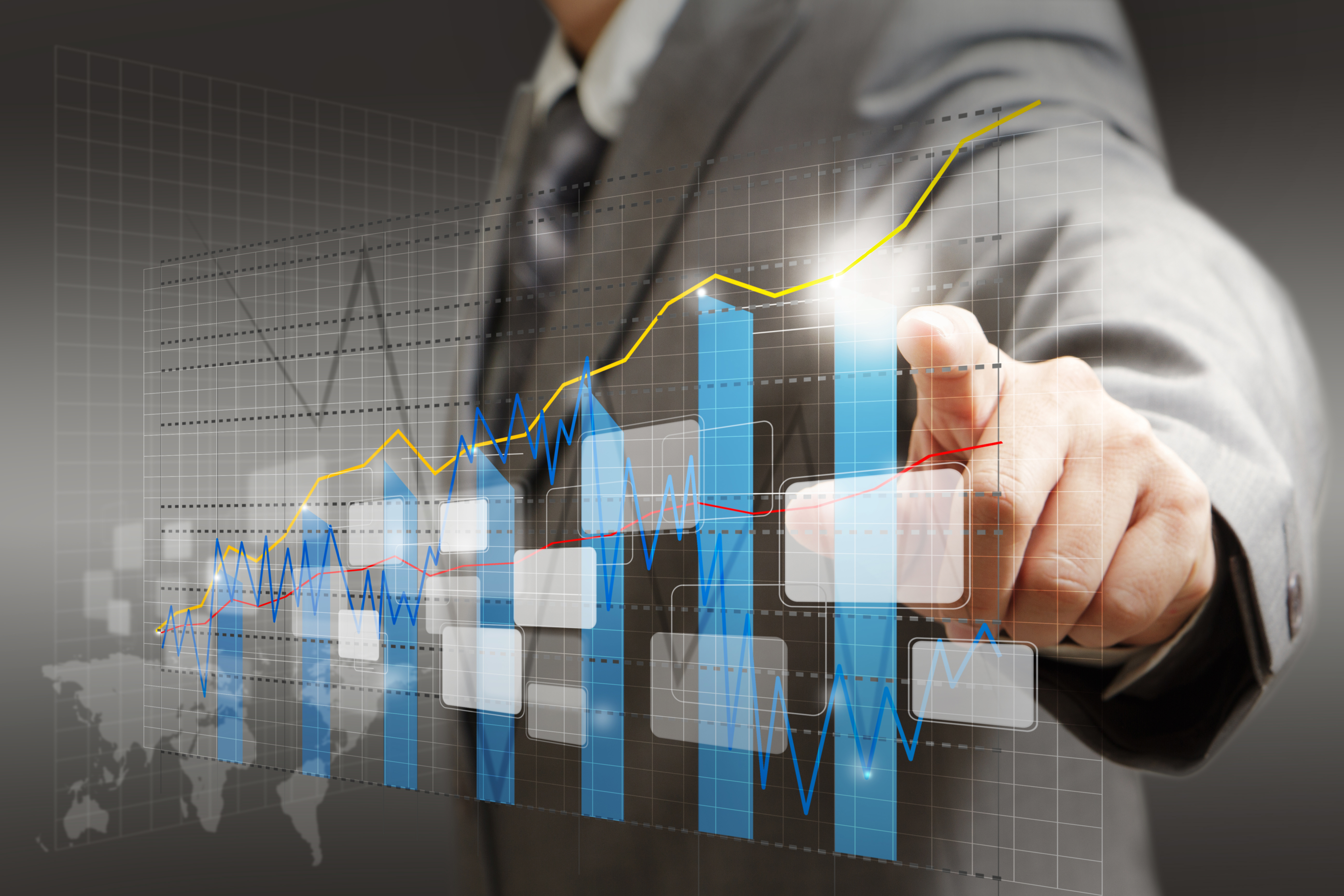 businessman hand touch virtual graph,chart, diagram